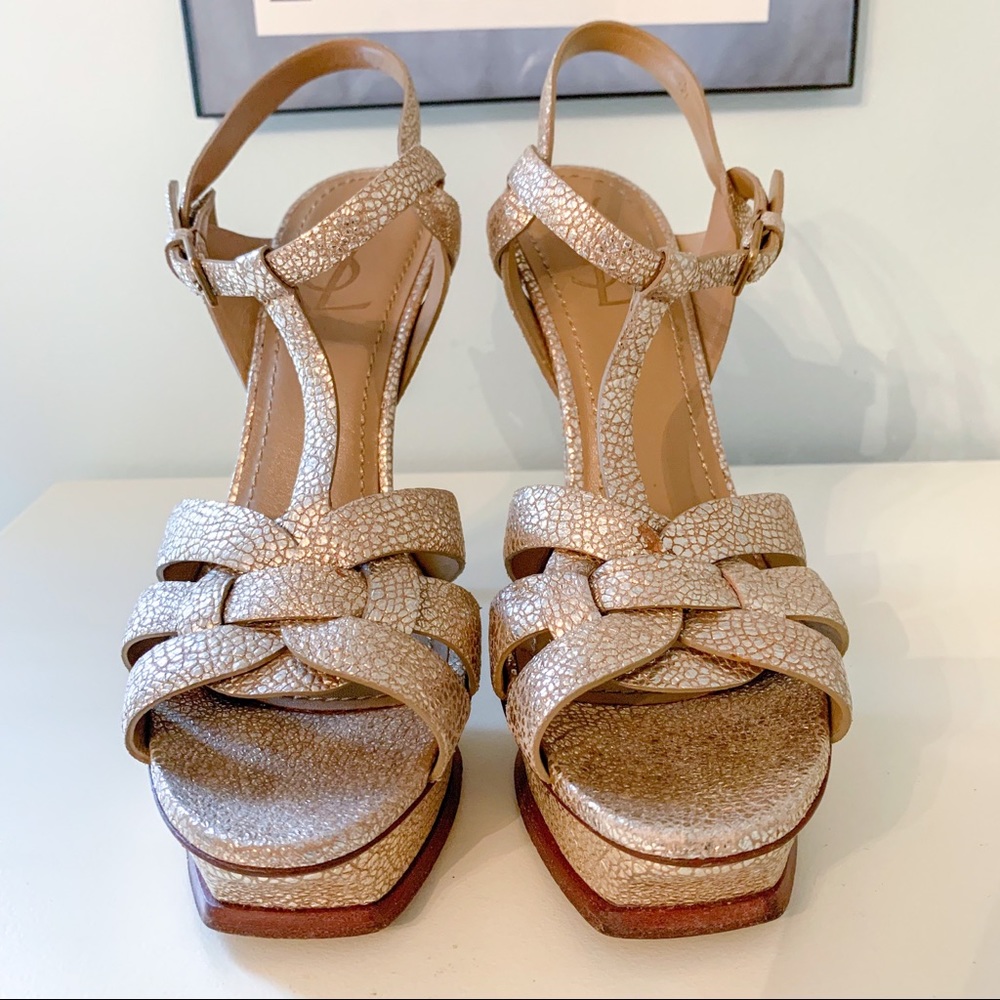 SAINT LAURENT Metallic Gold Tribute Heels Sandal - Picture 3 of 8